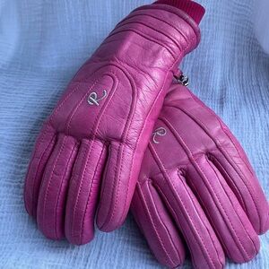 Pink Leather Gloves with Embroidered Logo